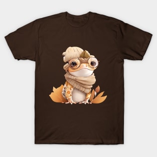 Cute Crested Gecko with Glasses and Winter Clothes T-Shirt